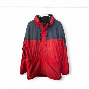 LL BEAN size large men’s Red and Gray Outdoor Jacket packable hood